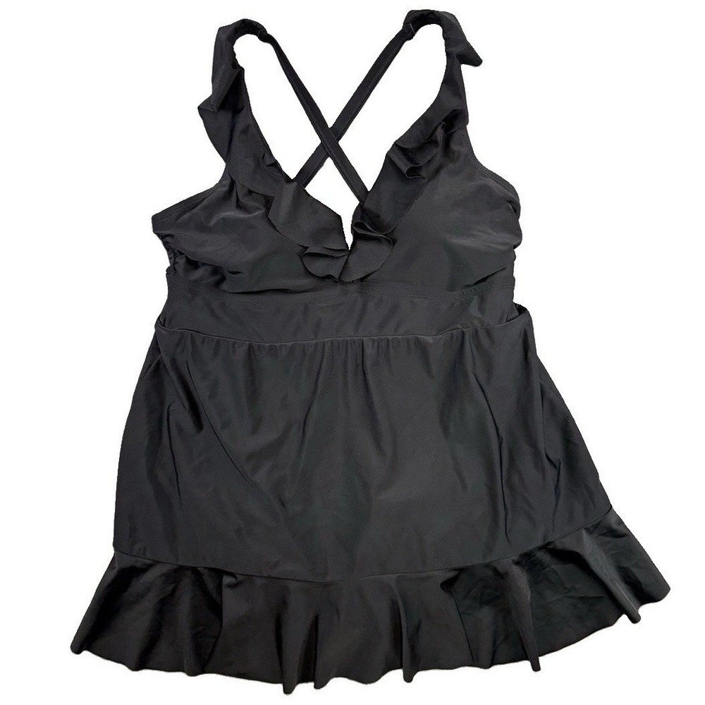 Torrid Plus Size Black Solid Ruffled One-Piece Swim Dress Swimsuit 1x Wireless
